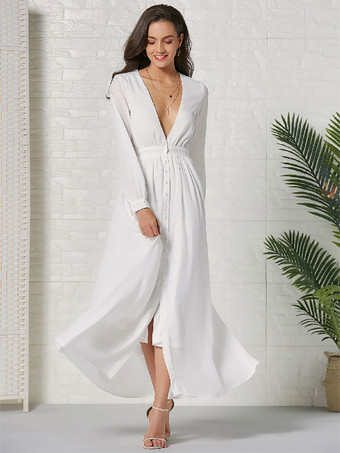 Vestido largo con escote en V y mangas largas vestido folklórico largo