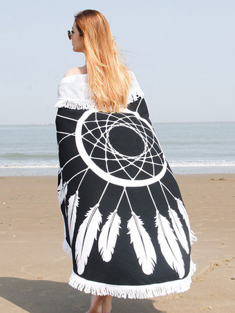 ブラック ラウンド ビーチ タオル プリント特大マイクロファイバー 150 cm