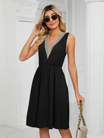 ブラック サマードレス Vネック ピューター ミディアム ビーチドレス