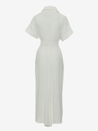 シャツミディドレス ピンク ターンダウンカラー プリーツ ショートスリーブ レイヤードドレス