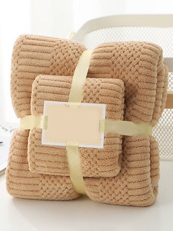 カーキ コーラルフリース ビーチタオル 2点セット 140×70cm 75×35cm