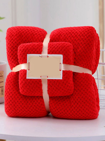 レッド コーラルフリース ビーチタオル 2点セット 140×70cm 75×35cm