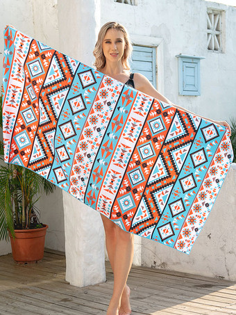 ライトスカイブルースクエアビーチタオル サンドフリー ボヘミアン 速乾 160×80cm