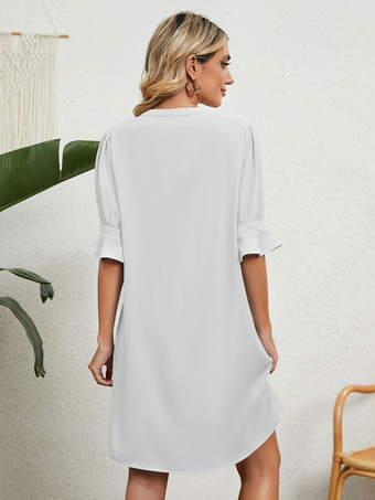 シフト ドレス ライト スカイ ブルー V ネック モダンな女性のチュニック ドレス