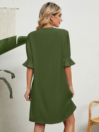 シフト ドレス ライト スカイ ブルー V ネック モダンな女性のチュニック ドレス