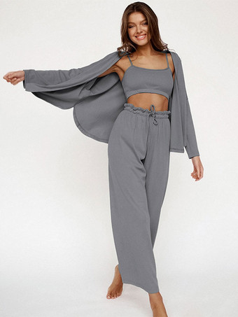 GrisHome Wear Ropa de salón informal de manga larga de 3 piezas