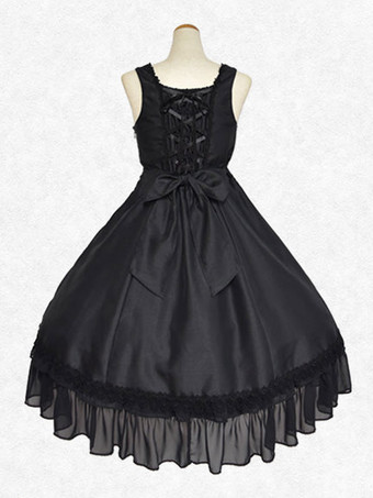 古典的なロリータ ドレス ポリエステル ノースリーブ ロリータ ドレス クラシック ブラック