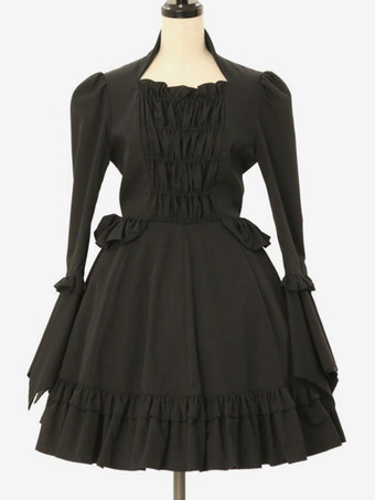 古典的なロリータ ドレス ポリエステル フリル長袖ロリータ ドレス クラシック ブラック