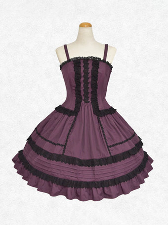 パープル クラシックロリータドレス コットン ノースリーブ クラシックロリータドレス ブラック ホワイト