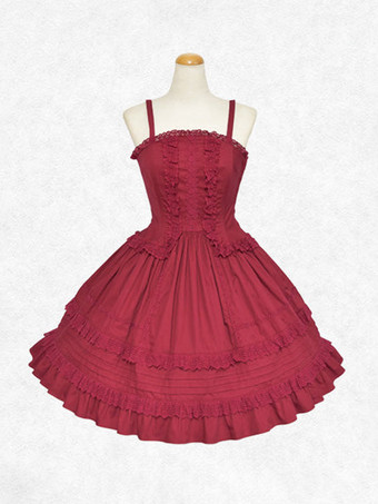 レッド クラシックロリータドレス コットン ノースリーブ クラシックロリータドレス ブラック ホワイト