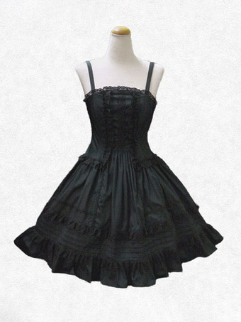 ブラック クラシックロリータドレス コットン ノースリーブ クラシックロリータドレス ブラック ホワイト