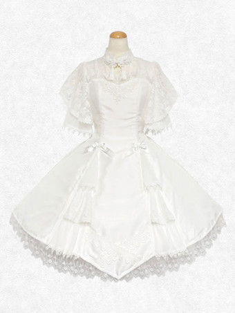 ホワイト クラシカルロリータドレス ポリエステル 半袖 ロリータドレス クラシック ブラック