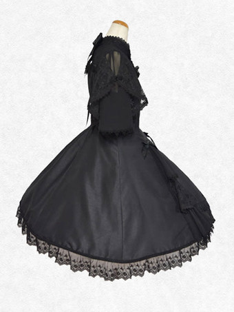 クラシカルロリータドレス ポリエステル 半袖 ロリータドレス クラシック ブラック