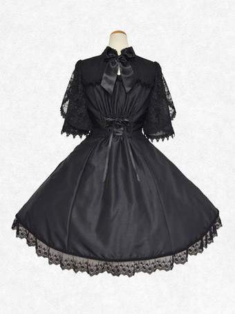 クラシカルロリータドレス ポリエステル 半袖 ロリータドレス クラシック ブラック