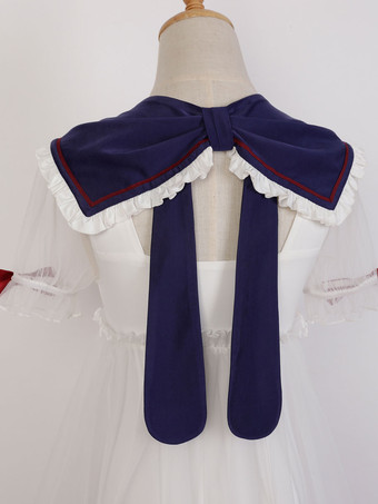 甘ロリータ水着 ホワイト リボン 半袖 ジャンプスーツ