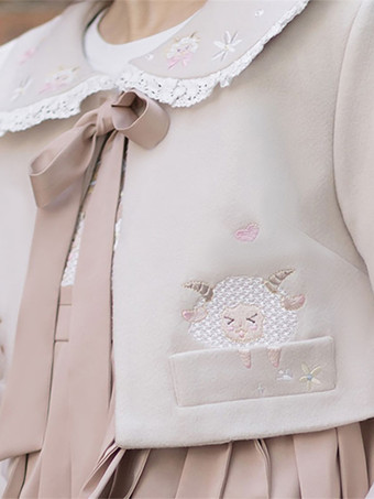甘ロリータ衣装 ピンク 刺繍入り リボン 長袖 オーバーコート ジャンパー