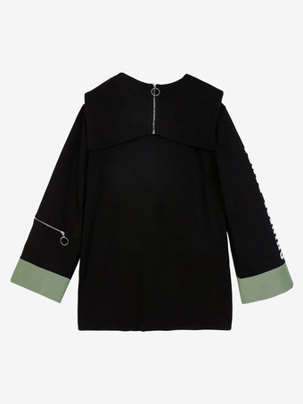 中国風のロリータ衣装黒パンダ レースアップ長袖スカート トップ