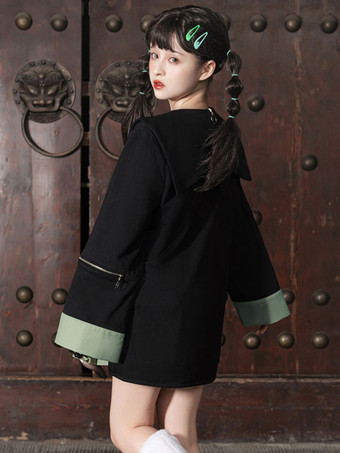 中国風のロリータ衣装黒パンダ レースアップ長袖スカート トップ