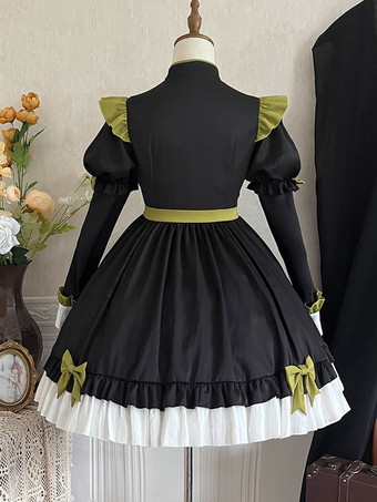 中華風ロリータドレス フリル 長袖 ポリエステル 中華風 パンダ 黒 中華風ロリータ