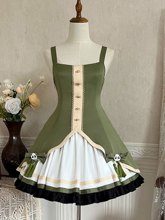 中華風ロリータドレス フリル 長袖 ポリエステル 中華風 パンダ ブラック 中華風ロリータ