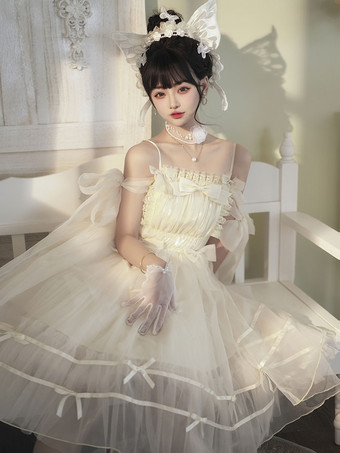 甘いロリータ ドレス ポリエステル ノースリーブ ロリータ ウェディング ドレス ジャンパー ロリータ ドレス