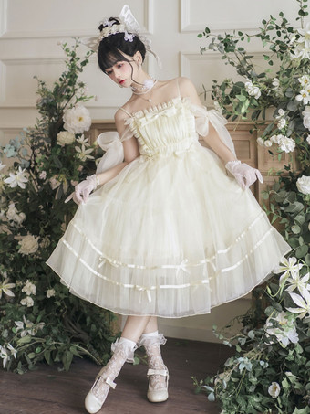 甘いロリータ ドレス ポリエステル ノースリーブ ロリータ ウェディング ドレス ジャンパー ロリータ ドレス