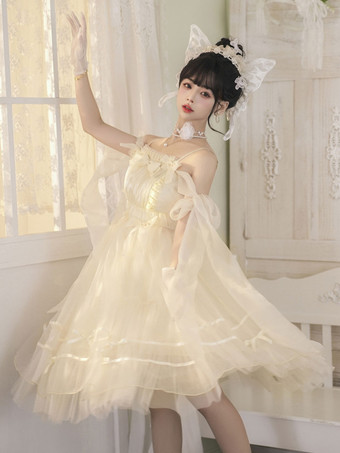 甘いロリータ ドレス ポリエステル ノースリーブ ロリータ ウェディング ドレス ジャンパー ロリータ ドレス