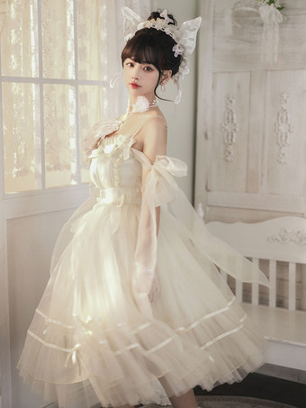 甘いロリータ ドレス ポリエステル ノースリーブ ロリータ ウェディング ドレス ジャンパー ロリータ ドレス
