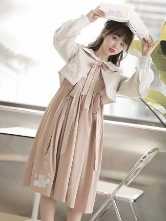 甘ロリータ衣装 ピンク 刺繍入り リボン 長袖 オーバーコート ジャンパー