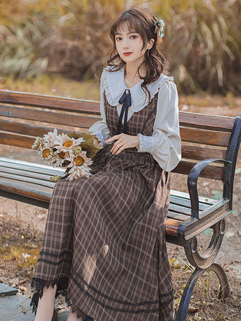 アカデミックロリータブラウス白長袖フリルロリータトップリボンロリータシャツ