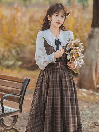 Camicette Lolita accademiche Camicia Lolita con fiocco a maniche lunghe bianche con volant