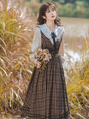 アカデミックロリータブラウス白長袖フリルロリータトップリボンロリータシャツ