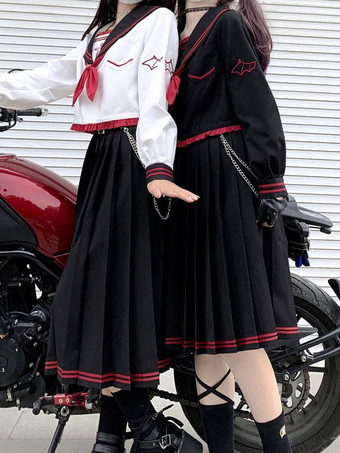 アカデミック ロリータ衣装 ブラック リボン 長袖 トップ スカート