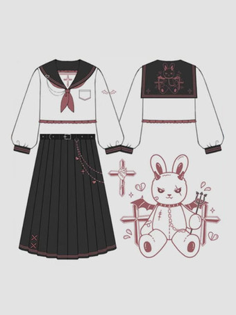 アカデミック ロリータ衣装 ブラック リボン 長袖 トップ スカート