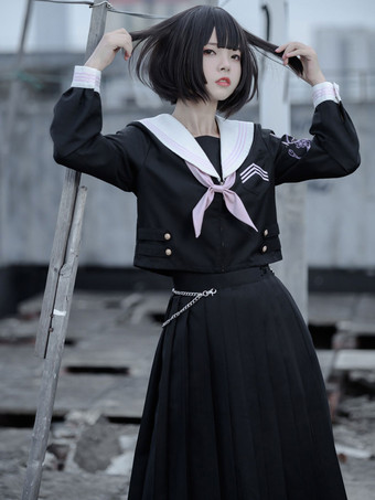 病み可愛いＪＫ地雷系セーラー服にロングプリーツスカートのツーピース