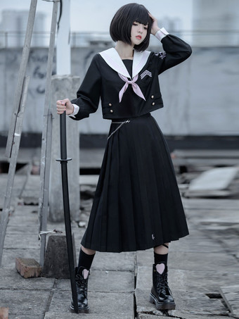 病み可愛いＪＫ地雷系セーラー服にロングプリーツスカートのツーピース
