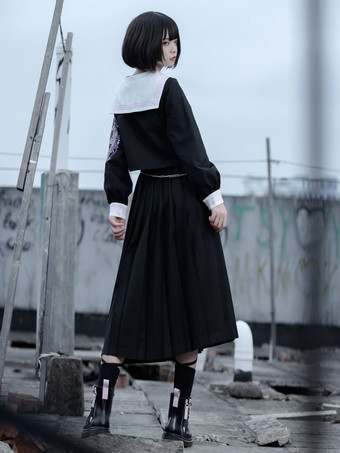 病み可愛いＪＫ地雷系セーラー服にロングプリーツスカートのツーピース