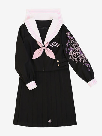 病み可愛いＪＫ地雷系セーラー服にロングプリーツスカートのツーピース