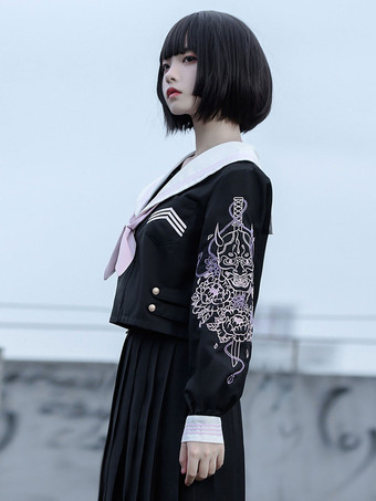 病み可愛いＪＫ地雷系セーラー服にロングプリーツスカートのツーピース