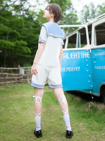 【男の子】ネイビー系ロリータ服 黒リボン フリル 半袖 トップス クラバットパンツ