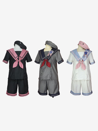 【男の子】ネイビー系ロリータ服 黒リボン フリル 半袖 トップス クラバットパンツ