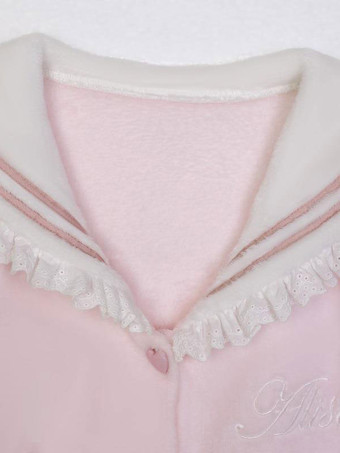 ネイビー スタイルのロリータ衣装ピンク フリル弓長袖パンツ トップ