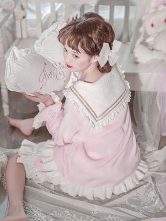 ネイビー スタイルのロリータ衣装ピンク フリル弓長袖パンツ トップ