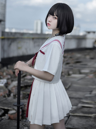 アカデミック ロリータ衣装 ホワイト リボン 半袖 スカート トップ