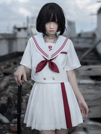 アカデミック ロリータ衣装 ホワイト リボン 半袖 スカート トップ
