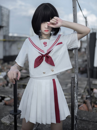 アカデミック ロリータ衣装 ホワイト リボン 半袖 スカート トップ