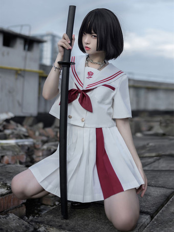 アカデミック ロリータ衣装 ホワイト リボン 半袖 スカート トップ