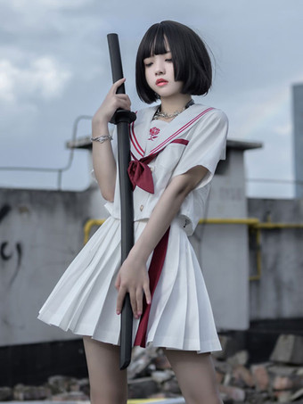 アカデミック ロリータ衣装 ホワイト リボン 半袖 スカート トップ