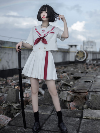 アカデミック ロリータ衣装 ホワイト リボン 半袖 スカート トップ