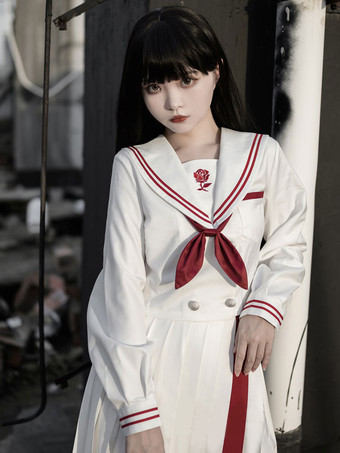 アカデミック ロリータ衣装 ホワイト リボン 半袖 スカート トップ